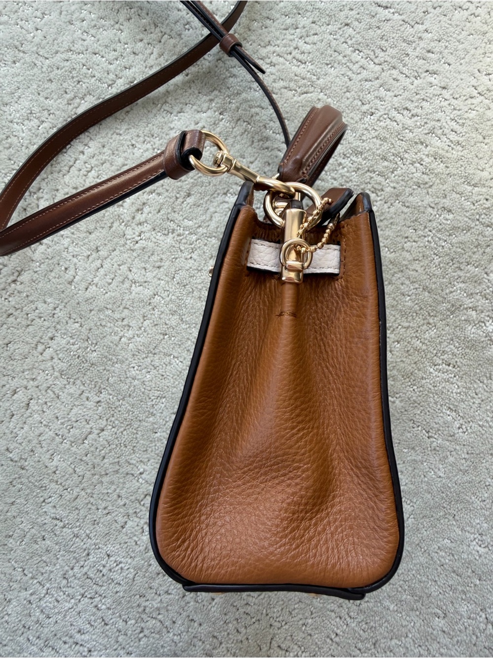 Coach Cream Leather Satchel with Brown Strap and Gold Hardware - Picture 9 of 11